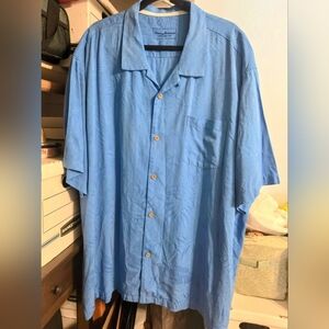 Tommy Bahama 100% Silk Camp Shirt Blue Jacquard Original Fit 3XL